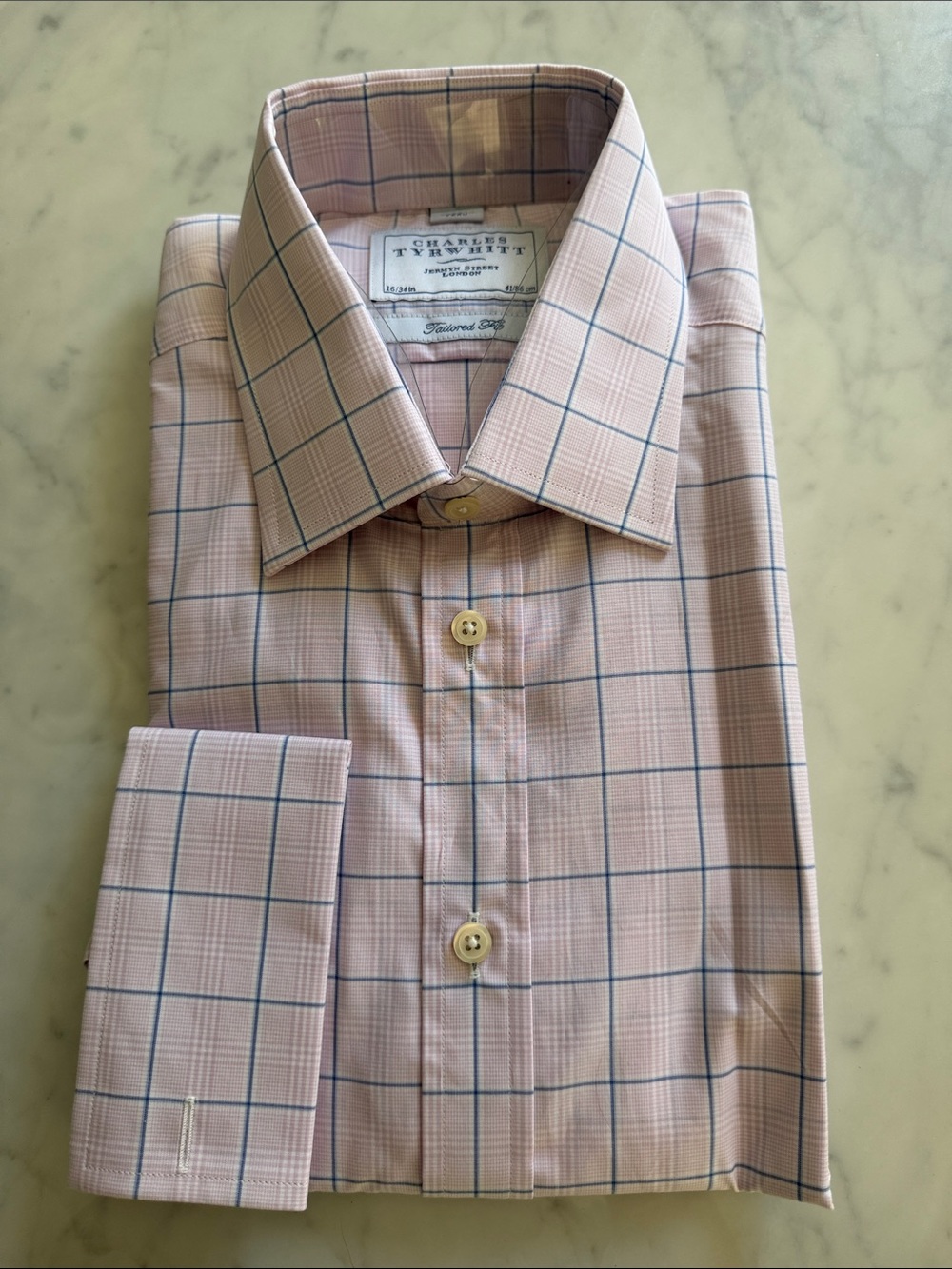 Charles Tyrwhitt Pink Dress Shirt with Blue Windowpane